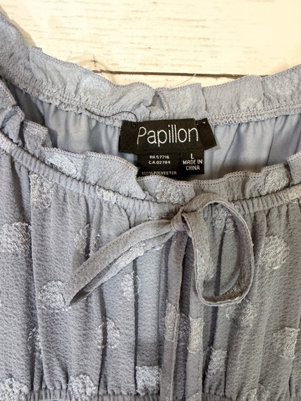 Papillon Swiss Dot Maxi Dress Size L Blue Puff Sleeve Cottagecore Boho - Picture 3 of 4